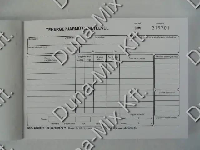 Tehergépjármű menetlevél
